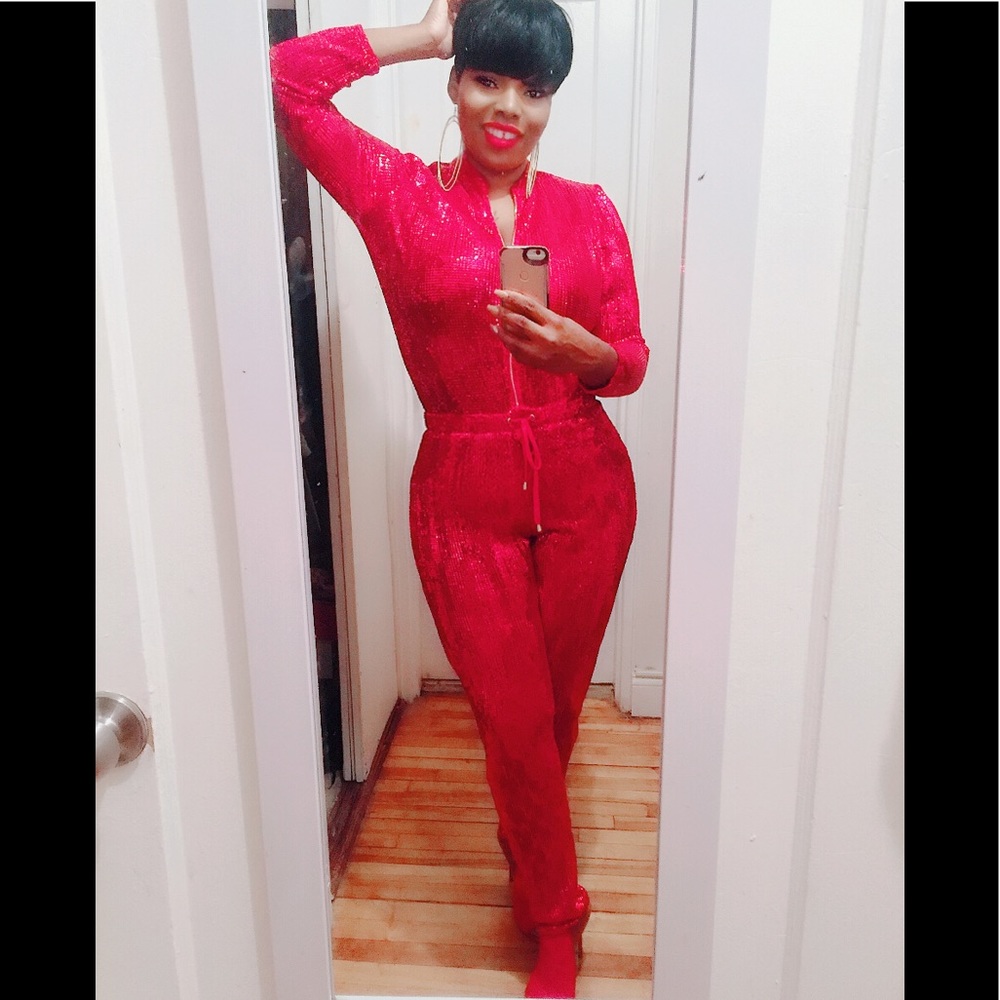Red Sequin Jumpsuit Onepiece